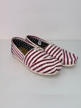 Toms Women's Red & White Striped Canvas Slip-Ons